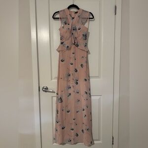 BCBGMaxAzria Blush Pink Floral Ruffle Maxi Dress